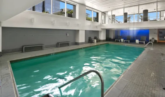 The indoor heated pool in the OceanView condo building, open daily from 5:00am to midnight