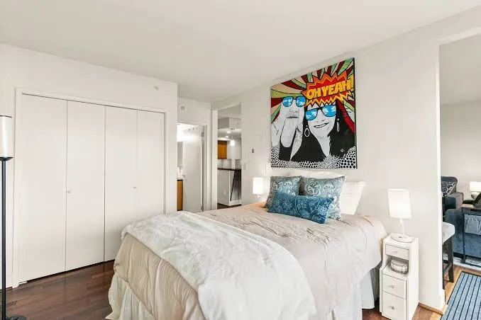 OceanView condo bedroom with wardrobe and entry to the living area