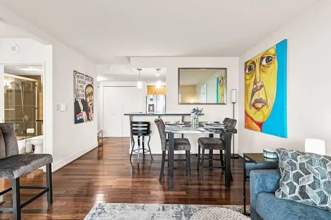 OceanView condo dining area with kitchen bar seating