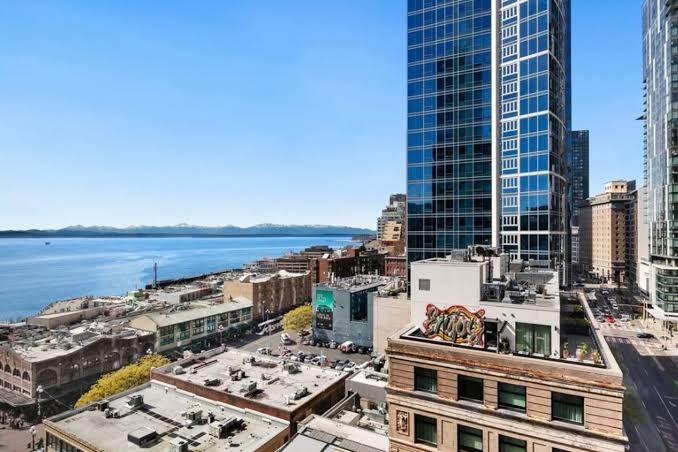 Elliott Bay and Seattle waterfront view from the Pike Place Condo